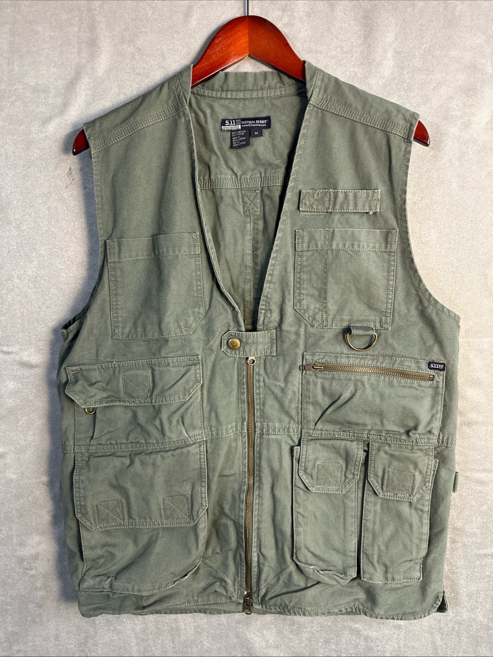 5.11 Tactical Vest Mens M Green Canvas Concealed Carry Cargo Hunting 80001